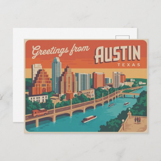 Carte postale vintage Austin | Salutations d'Austi (Devant / Derrière)