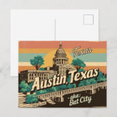 Carte Postale Vintage Austin, Texas - Bat City, USA (Devant / Derrière)