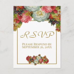 Carte Postale Vintage Automne Floral Gold Wedding RSVP