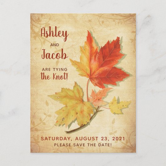 Carte Postale Vintage Automne Maple Feuilles mariage Enregistrer (Devant)