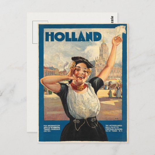 Carte postale vintage avec affiche Holland (Devant / Derrière)