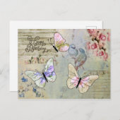 Carte Postale Vintage avec papillons (Devant / Derrière)