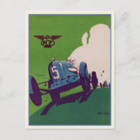 Carte Postale vintage Avec Vieux Voiture De Course