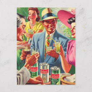 Carte Postale Vintage Bar Peolpe 1950 Illustration