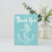 Carte Postale Vintage bateau Ancre Merci bleu turquoise (Debout devant)