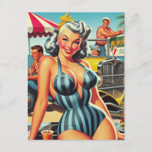 Carte Postale Vintage Beach Pin-up