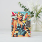 Carte Postale Vintage Beach Pin-up (Debout devant)