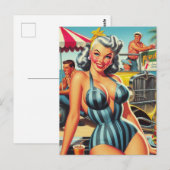Carte Postale Vintage Beach Pin-up (Devant / Derrière)