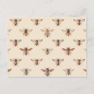 Carte Postale Vintage Bee Illustration Pattern