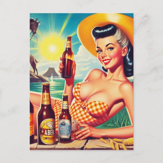 Carte Postale Vintage Beer Summer Girl (Devant)