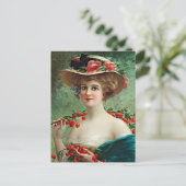 Carte Postale Vintage Belle Dame, Casquette Fleurs & Cerises (Debout devant)