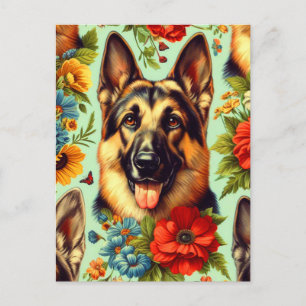 Carte Postale Vintage berger allemand floral