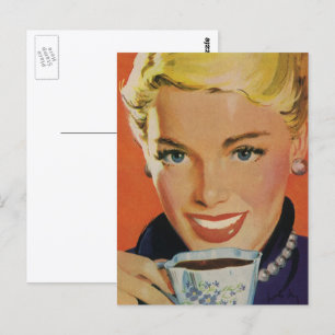 Carte Postale Vintage Beverages, Happy Woman with Cup of Coffee