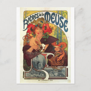 Carte Postale Vintage Bieres de la Meuse par Alphonse Mucha
