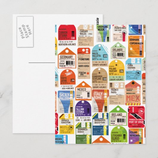 Carte Postale Vintage billet de voyage motif. (Devant / Derrière)