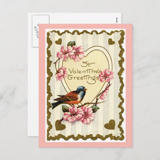 Carte postale vintage Bird Rose Valentine (Devant / Derrière)