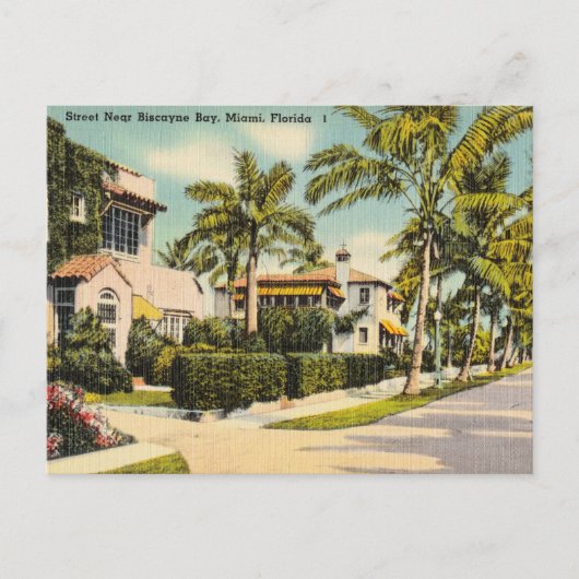 Carte Postale Vintage Biscayne Bay, Miami, Floride (Devant)
