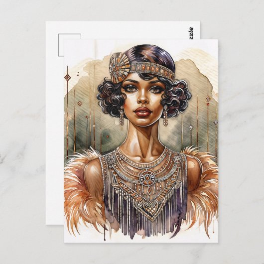 Carte Postale Vintage Black Flapper Art Deco Postcard (Devant / Derrière)