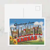 Carte Postale Vintage "Bonjour de Wichita, Kansas" (Devant / Derrière)