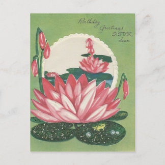 Carte Postale Vintage Bonne Soeur D'Anniversaire Avec Lily Pad