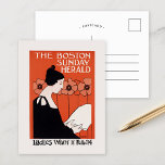 Carte Postale Vintage Boston Sunday Herald<br><div class="desc">The Boston Sunday herald, dames le veulent fév 24 (1890-1920) | Cette illustration vintage du Boston Sunday Herald, datant du 24 février, présente l'oeuvre d'Ethel Reed et présente l'image frappante d'une femme en robe noire, élégamment posée sur fond de coquelicots rouges audacieux. Le contraste entre la tenue sobre de la...</div>