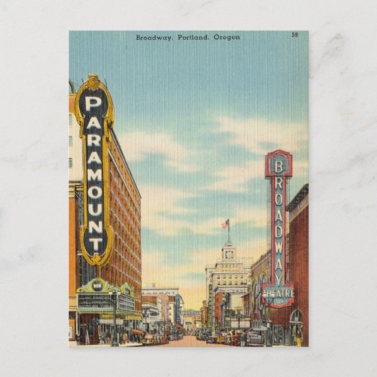 Carte Postale Vintage, Broadway, Portland, Oregon (Devant)