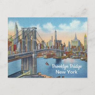 Carte Postale Vintage, Brooklyn Bridge, New York.