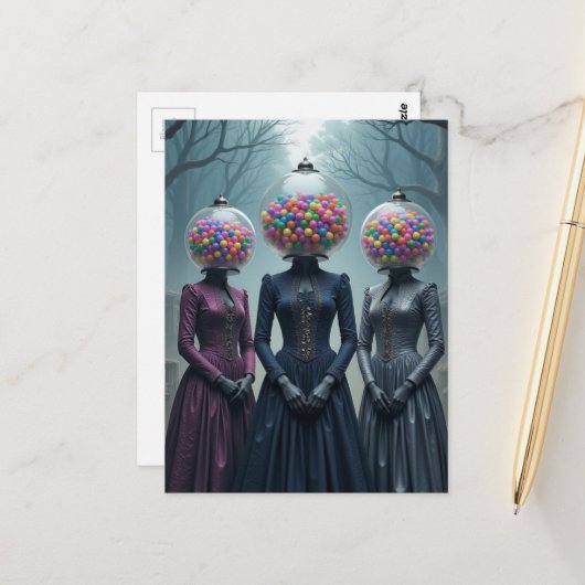 Carte Postale Vintage Bubblegum Machine Ladies (Devant/Arrière en situation)