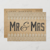 Carte Postale Vintage Burlap M & Mme Postcard (Devant / Derrière)