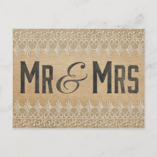 Carte Postale Vintage Burlap M & Mme Postcard