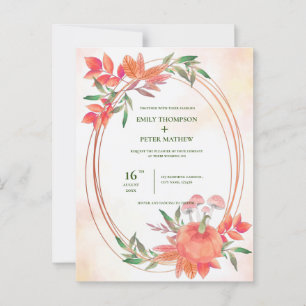 Carte Postale vintage cadre Citrouille automne Feuilles Mariage