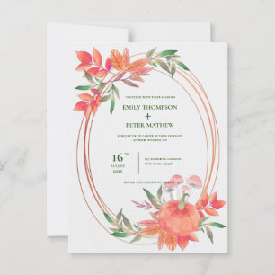 Carte Postale vintage cadre Citrouille automne Feuilles Mariage 