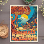 Carte Postale Vintage Californie Hippie Shasta Paysage Voyage<br><div class="desc">Faites un petit voyage dans les années 70 avec cette carte postale voyage de l'Etat de Californie vintage dans un style poster festival hippie. Un paysage surréaliste avec des rivières, des champignons et le mont Shasta en arrière - plan créent un accueil super pour les annonces de déménagement ou scrapbooking....</div>