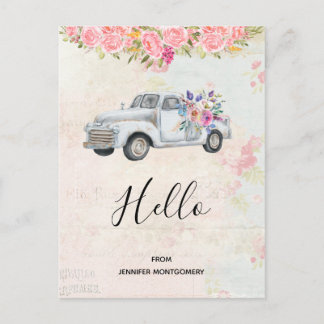 Carte Postale Vintage Camion Pickup Russe Aquarelle Bonjour