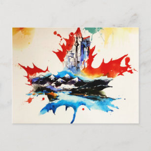 Carte Postale Vintage Canada Maple Leaf Travel Love Watercolor