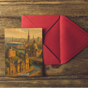 Carte Postale Vintage Cardiff Wales UK Retro Art