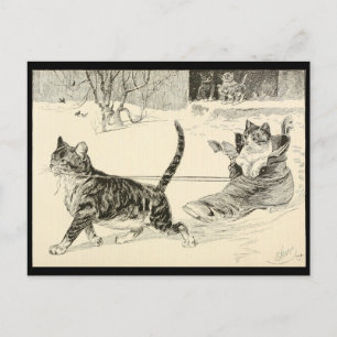 Carte Postale Vintage Cat 1883 Illustration, Fun Ride in a Shoe
