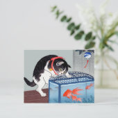 Carte postale vintage Cat and Goldfish Art (Debout devant)