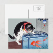 Carte postale vintage Cat and Goldfish Art (Devant / Derrière)
