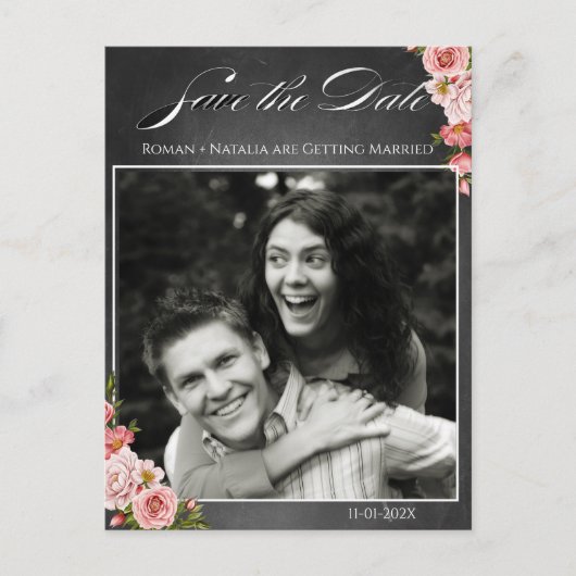 Carte Postale Vintage Chalkboard Boho Floral wedding (Devant)