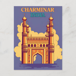 Carte Postale Vintage Charminar, Inde Voyage aquarelle rétro