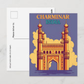 Carte Postale Vintage Charminar, Inde Voyage aquarelle rétro (Devant / Derrière)