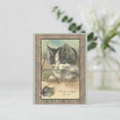 Carte Postale Vintage chat et souris "m'attendant ?" (Debout devant)