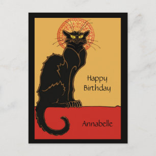Carte Postale Vintage Chat Noir Joyeux Anniversaire Personnalise