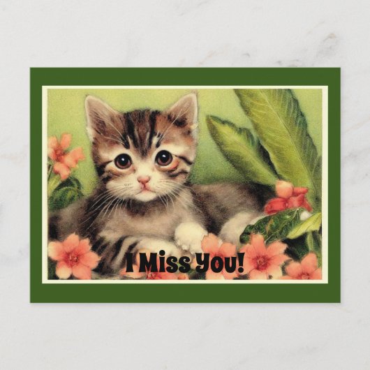 Carte postale vintage chaton dans les fleurs (Devant)