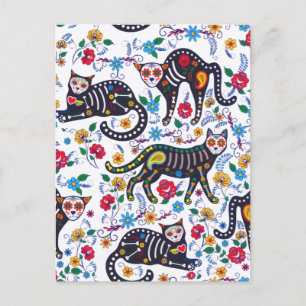 Carte Postale Vintage Chats blancs noirs Halloween gothique Flor