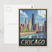 Carte Postale Vintage Chicago City Skyline (Devant / Derrière)