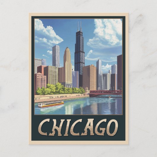 Carte Postale Vintage Chicago City Skyline (Devant)