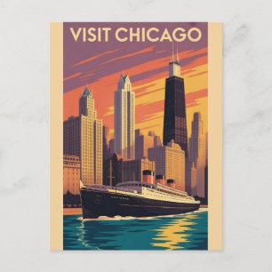 Carte Postale Vintage Chicago Illinois City Skyline Retro Travel
