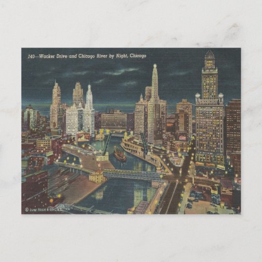 Carte Postale Vintage Chicago Night Skyline (Devant)